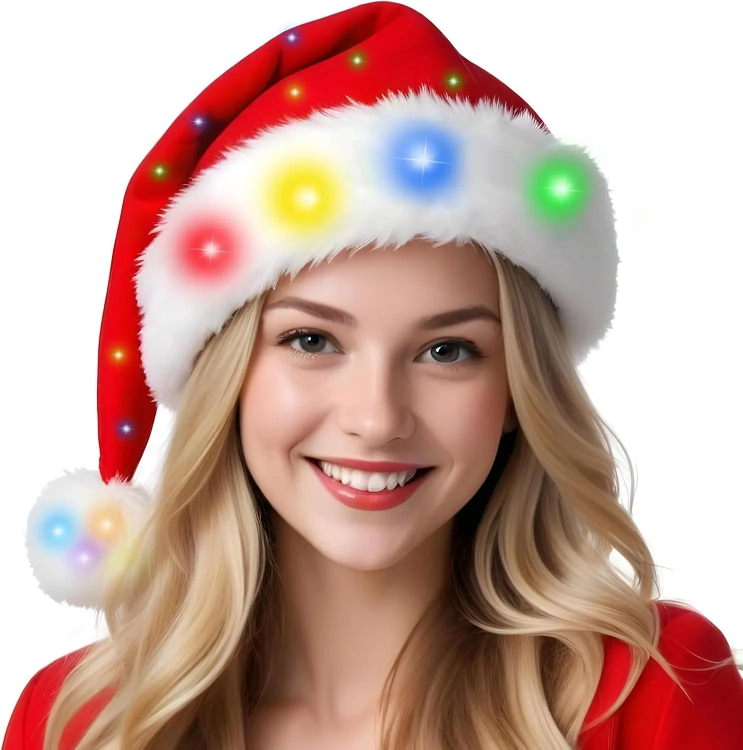 LED Santa Hat Light Up Christmas Hat Glow Lighted Santa Cap with Colorful Led Strip Light for Adults Xmas New Year Party Headwear