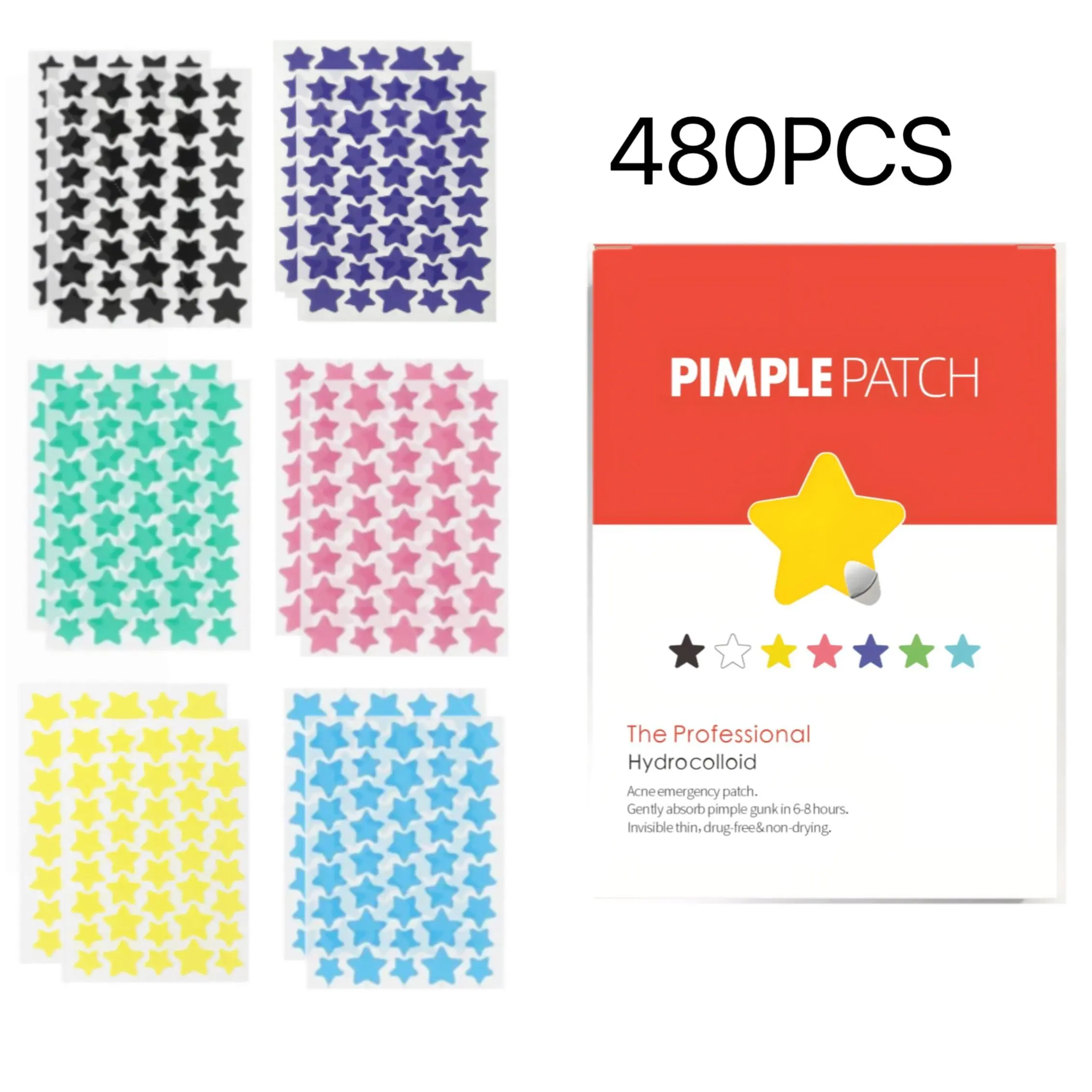 Star Shaped Acne Patches, Blemish Barrier Patches, Blemish Relief Care, 480pcs/set Hydrocolloid Acne Cover Patches, Professional Skin Care Products for Women & Men, Acne Patches For Face