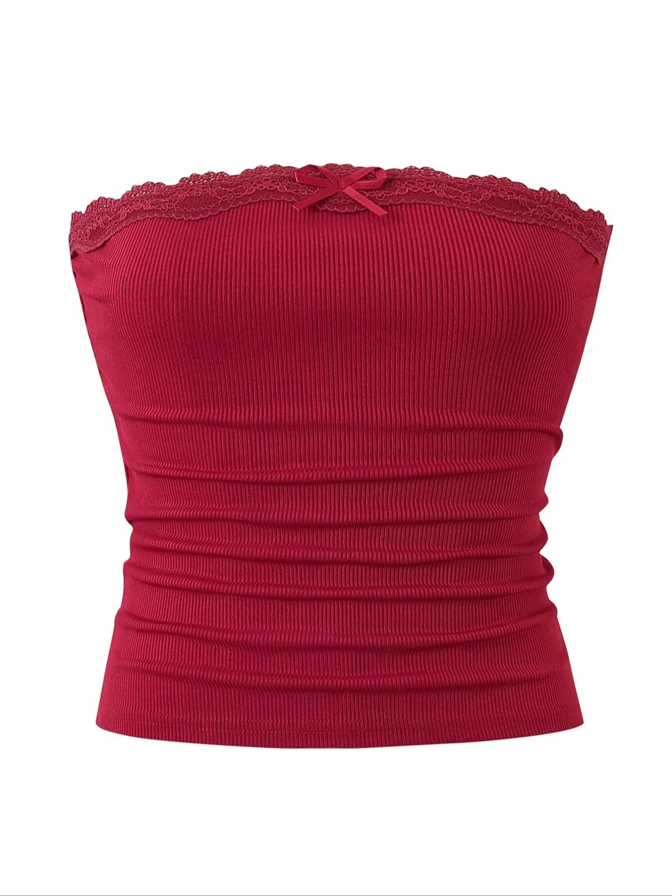 Women's Contrast Lace Bow Decor Crop Strapless Tube Top Fabric, Sweet Fashion Y2K Casual Summer Sleeveless Top Fit for Daily Outdoor Wear, Ladies Clothes for Summer