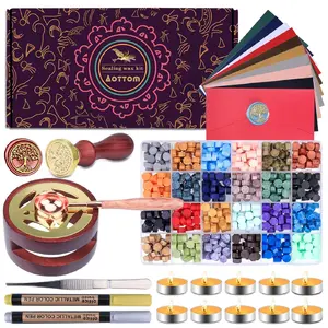 Wax Seal Stamp Kit with Gift Box, 24 Colors 650 Pcs Beads, Warmer, Envelopes, Candles, Stamp, Metallic Pen for Gift and Decoration