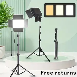 1-Pack LED Video Light Kit, Studio Light with Light Barndoor, Upgrade Dimmable Photography Lighting for Video Recording, 60'' Tripod for Streaming, YouTube, Make Up, TikTok, etc#SummerWins#Fathersdaygift