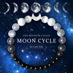 New Moon Gemstone Bracelet - Round Moonstone, Labradorite & Black Obsidian Healing Bracelet for New Beginnings, Transformation & Positive Energy, Suitable for All Ages