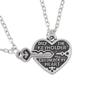 Fashion Heart Necklace With Letters ONLY THE KEYHOLDER CAN UNLOCK MY HEART  Necklace& Pendant For Girlfriend Boyfriend Gift