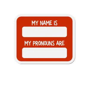 Die-Cut Vinyl Magnetic Metal Name & Pronouns Magnet - Lightweight Red Decor Print for Fridge, Office