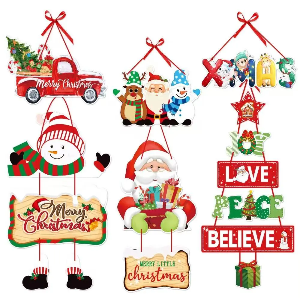 Merry Christmas Wooden Ornaments Santa Claus Welcome Door Decor Indoor & Outdoor Christmas Decorations Home Winter Party Holiday Accents Porch Hanging Decor Christmas Tree Reindeer Snowman boutique baptism gift christian vintage