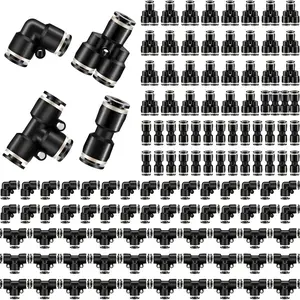 60 Pcs Push to Connect Fittings Air Line Pneumatic Fittings Kit Quick Release Pneumatic Connectors Air Line Splitters Elbows Tee Straight Tubes(1/4 Inch Od) Black garden watering duty water heavy accessory gardening supply