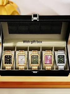 Women's Fashion Square Dial Quartz Watch, Fashionable Wristwatch, with Box, Fashion Watch Set for Party, Daily Decor, Trendy All-match & Exquisite Watch Set for Birthday Gift