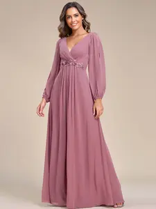 Ever-Pretty 2026 Valentine dress Spring  Evening dress Elegant Chiffon V-Neck Long Sleeve Formal Evening Dress ,Fall Weddings & Special Occasions  ,Evening Valentine dress Spring  dress,holiday dress 00461