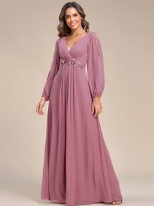 Ever-Pretty 2026 Spring  Evening dress Elegant Chiffon V-Neck Long Sleeve Formal Evening Dress ,Fall Weddings & Special Occasions  ,Evening  dress Spring  dress,holiday dress 00461