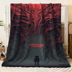 Stranger Things Inspired Flannel Fleece Blanket - With Iconic Dimension Creature & Silhouette Design for Sofa, Bed, Couch Decor
