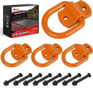 Nilight 4 PCS Heavy-Duty D-Ring Tie Down Anchors - 1/2" Metal Hooks with Screws & Bolts, 12000 Lbs Break Strength for Trailer Truck Bed Cargo, Includes Orange Rope