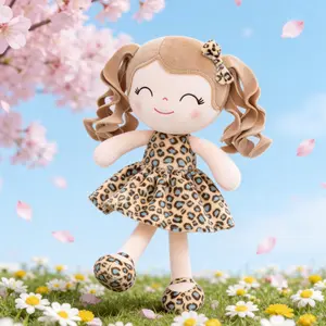 Gloveleya Spring Gift Plush Doll, Soft Baby Girl Dolls with Curly Hair Leopard Print Dress, Perfect Easter Gift & Easter Basket Stuffer for Girls Ages 0-6, Cute Stuffed Cuddle Toy, 12 Inch Birthday & Holiday Companion