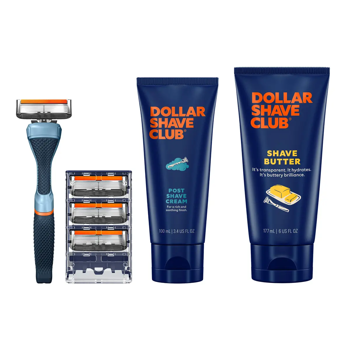 Dollar Shave Club Men's Shave Bundle – Diamond Grip Handle + Signature 6-Blade (4ct) + Shave Butter + Post Shave Cream Dollar Shave Club Men's Shave Bundle – Diamond Grip Handle + Signature 6-Blade (4ct) + Shave Butter + Post Shave Cream