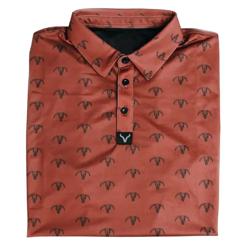Vexil Brand - Polo - Bull Skull - Brick Golf Polo Menswear Top Outdoor Hunting Fishing Polyester Casual Fabric