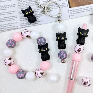 50 silicone beads, featuring a 3D black cat theme, suitable for jewelry decoration beads, earrings,necklaces, bag chains, bracelets, pens, phone charms, makeup brushes, keychains, and other DIY kit accessories, ideal as Christmas and Valentine's Day gifts