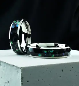 Abalone Shell Inlay Stainless Steel Ring