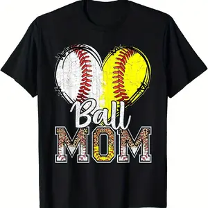 NEW[100% Cotton] [100% Cotton] Stylish Ball Mom Softball Lover T-Shirt With Playful Baseball Heart Design . Golf Gift T-Shirt For Men And Women
