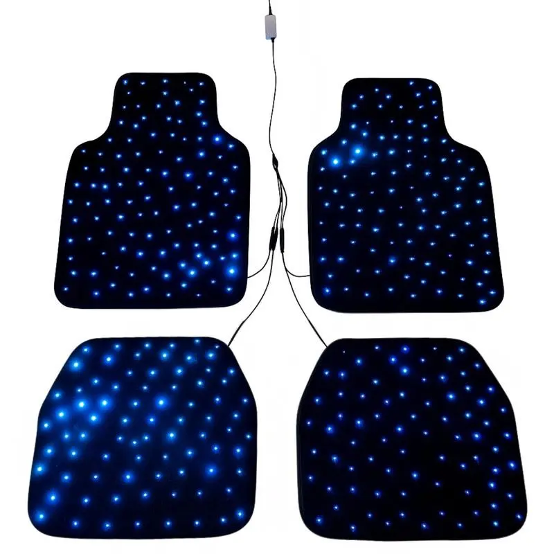 4PC Black Synthetic TPE Extended Cab Starlight Cargo Mats - Waterproof Resists Daily Wear, Easy to Clean, Plug-In USB-Powered Blue LED Lights, Universal Fit Suits Many Car Models, Extended Cab Coverage, Auto Interior Accessories, 100+ Color Options