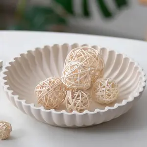 Decorative Centerpiece Bowl Decor: Large Fruit Bowls for Home Dinning Kitchen Counter Resin Scalloped Ruffle Key Tray for Living Entryway Coffee Tables