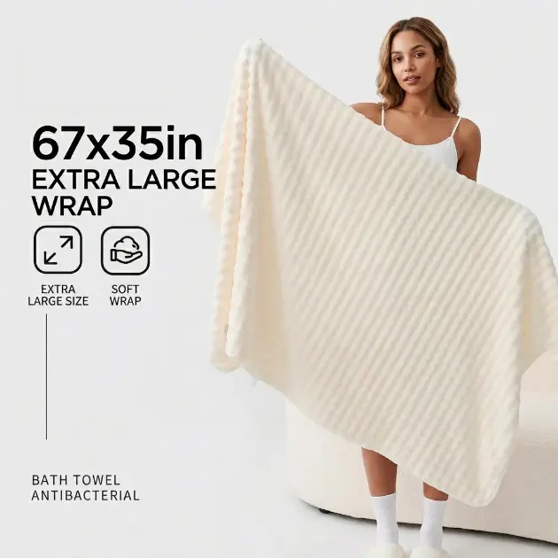 7A Antibacterial Oversized Bath Towel 35×67 Inches, Ultra Soft Bubble Fleece Towel for Adults, Thick Absorbent Quick Dry Towel