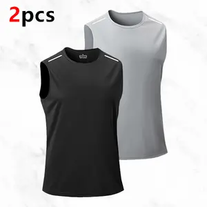 Men's two-piece sports sleeveless tank top, featuring a simple sporty style with breathable quick-dry fabric and reflective shoulder stripes. Perfect for gym, running, basketball, and other active scenes, it also adds a youthful vibe to everyday wear.