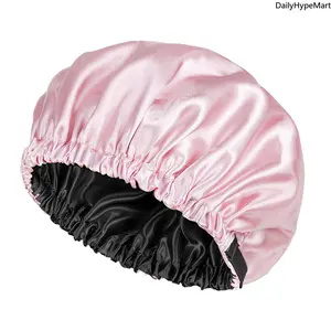 Elastic small bow satin round cap, solid color silk-like sleep cap, lace turban hat