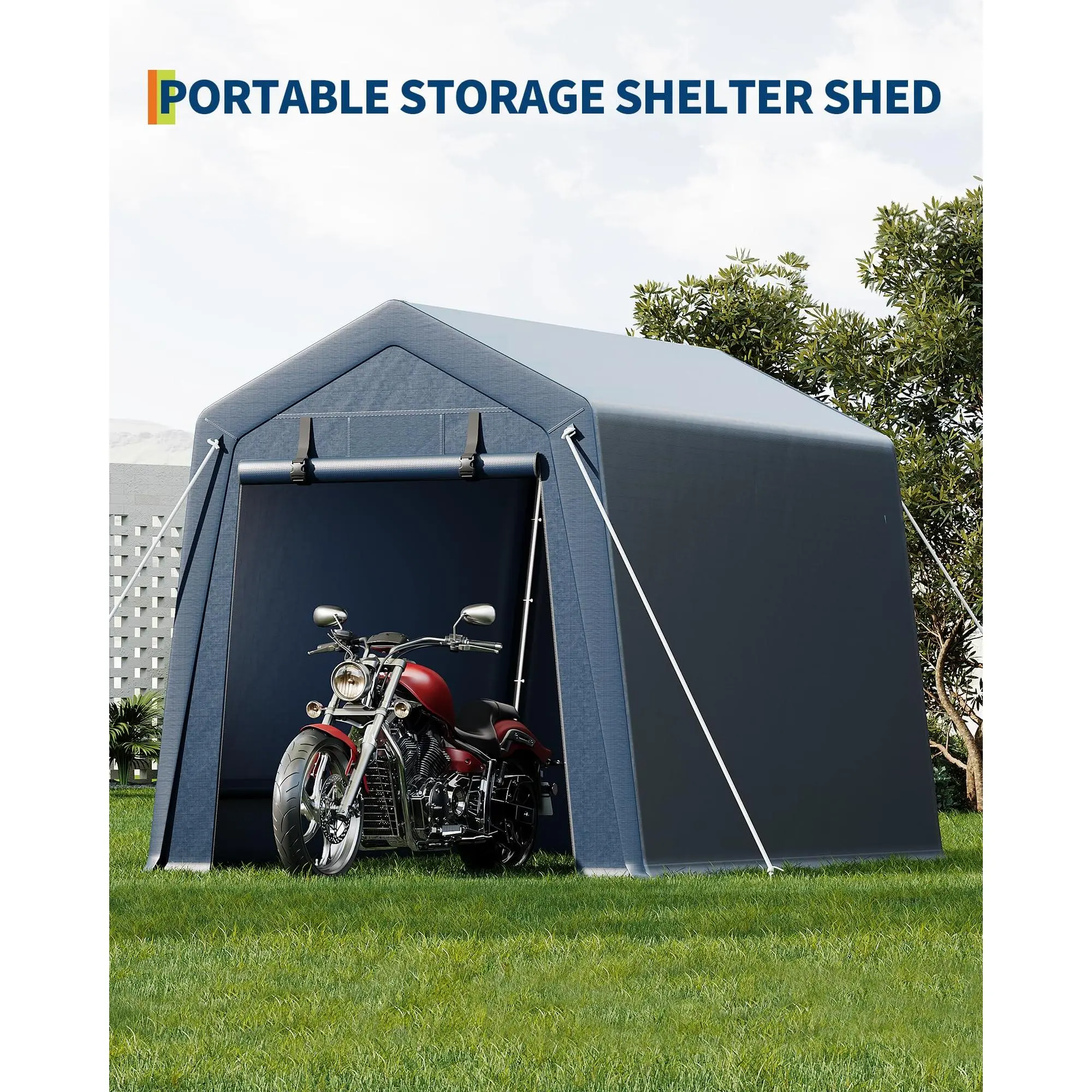 Garvee 6x8FT Motorcycle Shelter - Heavy-Duty Steel Frame, Weatherproof PE Fabric Cover, All-Weather Protection, Easy Assembly, Compact Storage for Bikes