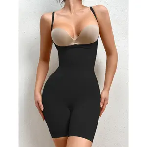 MUEE Women's Seamless Shapewear, Tummy Lift Hip and Thigh Slimming, Moisture Absorbing and Breathable One-piece Shapewear with Adjustable Straps and Crotch Opening Design Compression Womenswear