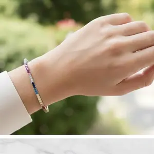 Multi Colored CZ Bracelet with Vibrant Stones and Elegant Design for Everyday Wear Adjustable Bangle Cubic Zirconia