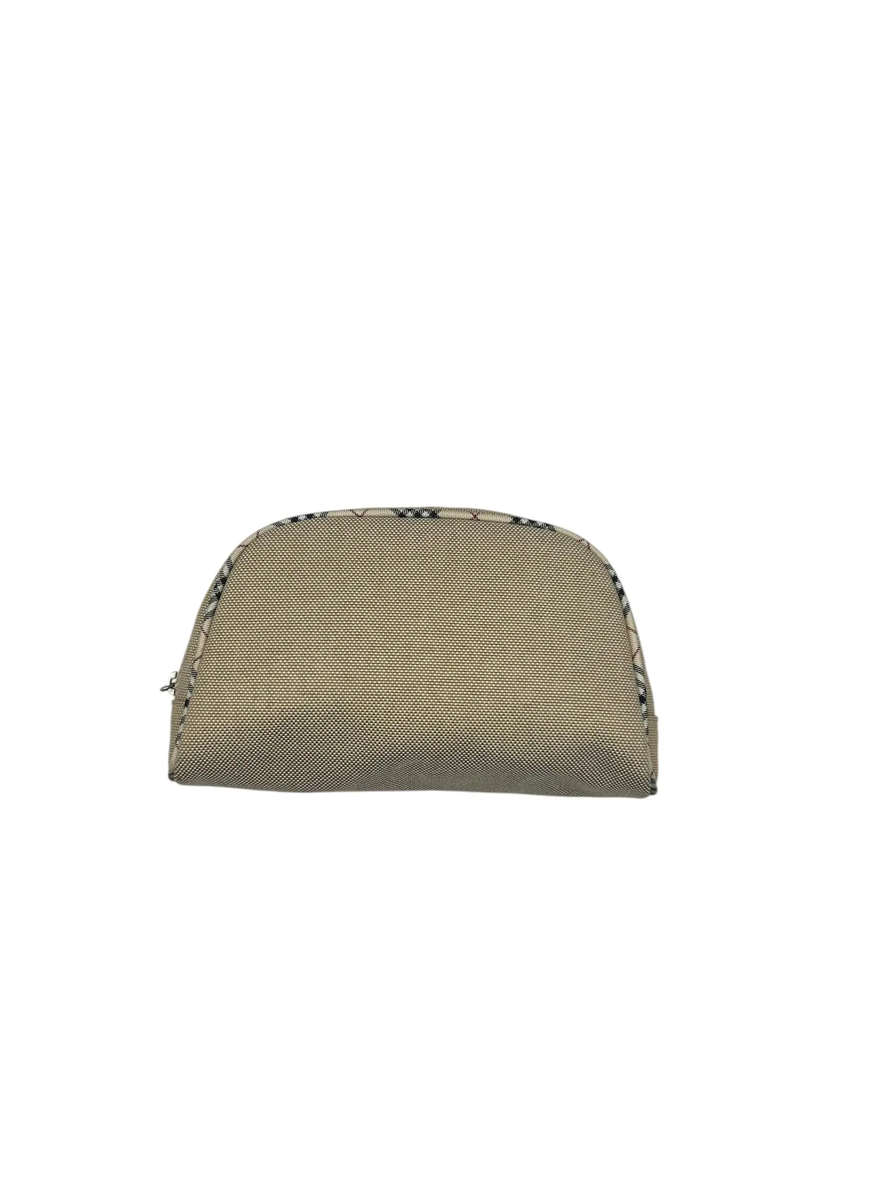 Pre-owned Canvas Pouch Burberry Beige W/Nova check Trim Perfect For Daily Use