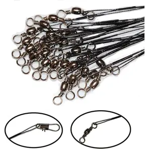 50pcs Heavy Duty Nylon-Coated Fishing Wire Leaders with Swivels and Snaps 6inch Black/Green/Silver