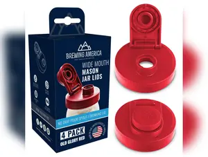 Mason Jar Lids Wide Mouth Plastic 4 Pack Leak Proof with Flip Cap Pouring Spout & Drink Hole Old Glory Red