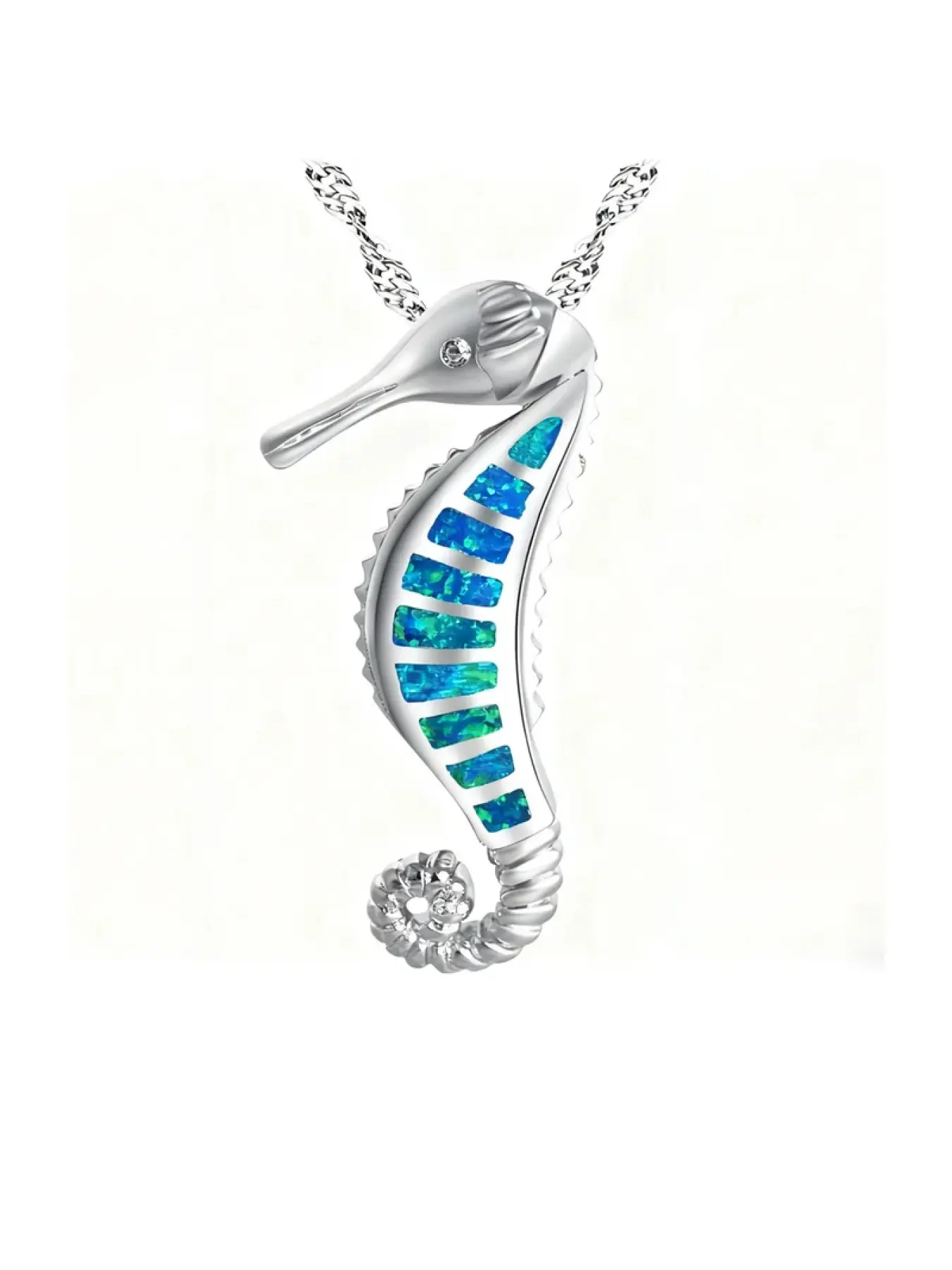 Seahorse Pendant Necklace with Blue Green Opal Gemstones, Iridescent Animal Jewelry for Women, Ocean Theme Gift for Sea Lovers