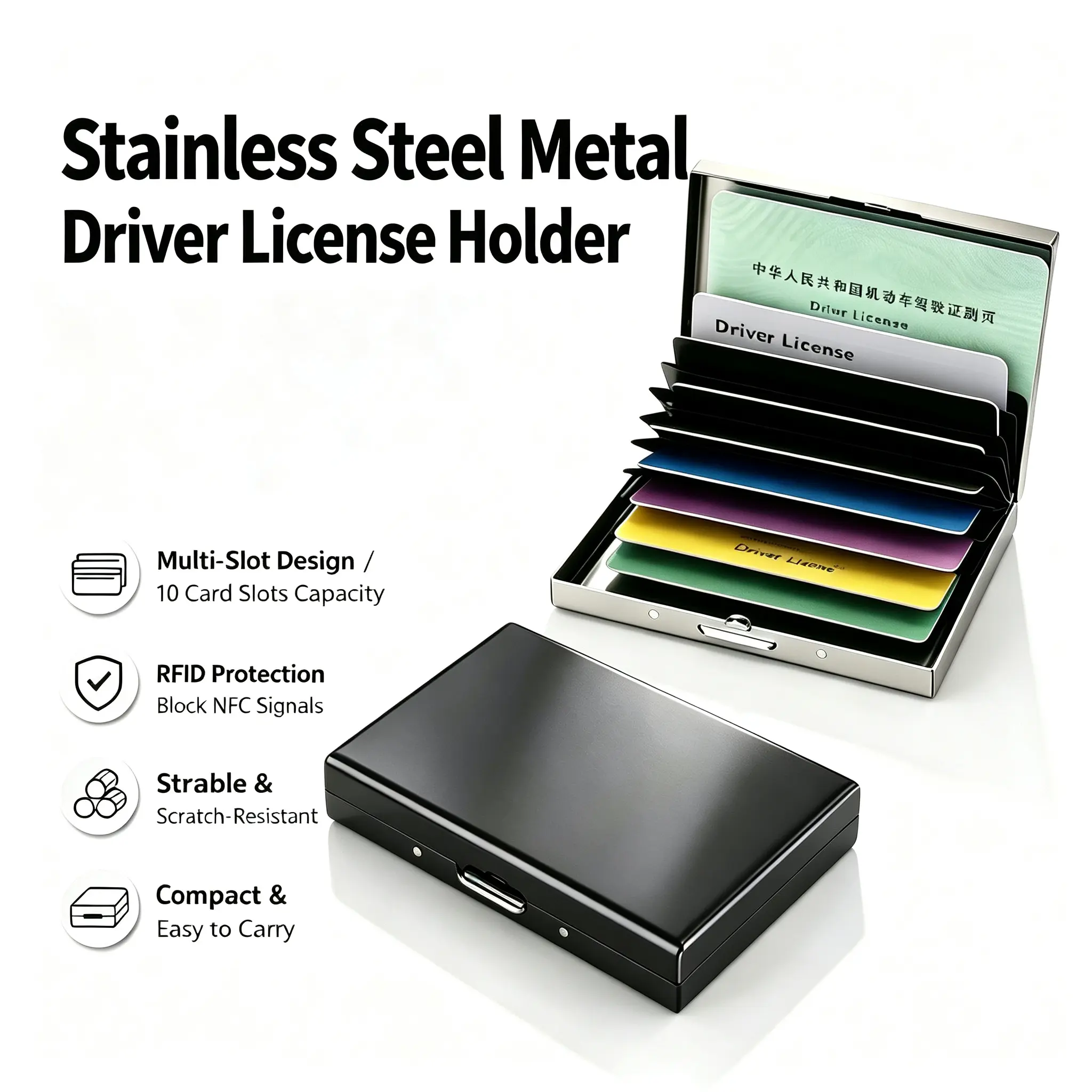 RFID Blocking Anti-Skimming Metal Card Holder Wallet, Ultra Slim Stainless Steel Automatic Pop-Up Credit ID Case, Faraday Cage Signal Shield, Compact Minimalist Secure Card Storage for Men Women Business Casual Travel