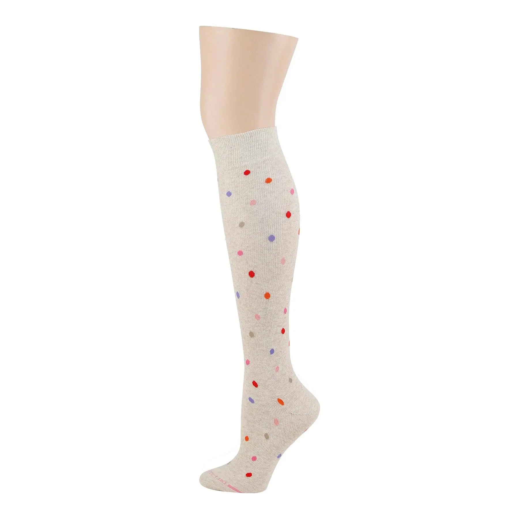Women's Polka Dot Knee-High Compression Socks, Breathable Cotton Blend with Mild (8-15 mmHg) Support & Reinforced Toe, Mild Compression