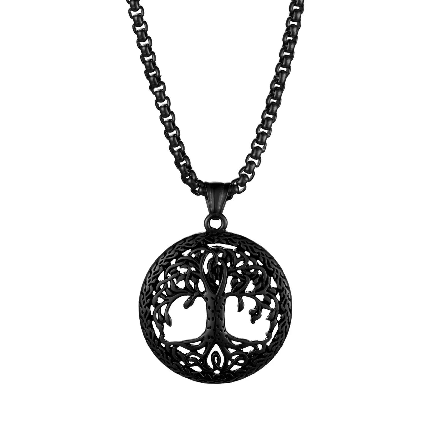OIDEA Hollow Tree of Life Pendant Necklace for Men, Stainless Steel Vintage Nature Symbol Charm with 22-Inch Wheat Chain
