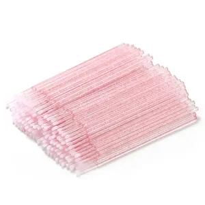 500/200/100Pcs Disposable Micro Brushes Precision Applicator for Eyelash Extensions,Eyelash Glue Cleaning Brush, Eyelash Brush, Eyebrow Brush, Eyeshadow Brush, Lash Brush, Lip Gloss & Mini Cotton Swabs (Crystal Pink).
