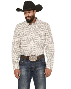 Rank 45 Men's 45&Reg; Men'S Romans Medallion Print Long Sleeve Snap - Rmsu25w29-Wht