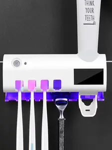 Smart UV Toothbrush Sanitizer Holder & Toothpaste Dispenser | Wall Mounted UV-C Sterilizer Toothbrush Holder, Solar & USB Rechargeable, Waterproof Compact Bathroom Accessory for Modern Healthy Smiles