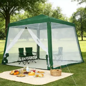10x10ft Pop Up Canopy Tent, Waterproof Outdoor Gazebo with Black Mesh Mosquito Netting & Side Walls, Portable Wheeled Bag, UV Protection for Camping, Parties, Patio, Backyard, Easy Setup