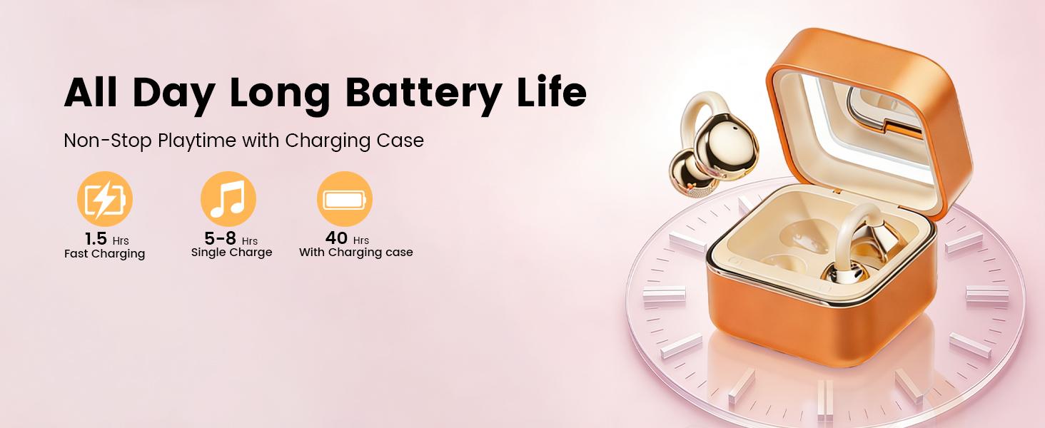 KEAI M161 Open Ear Headphones, Clip On Ear Earphones with Makeup Mirror, Bluetooth Wireless Earbuds for for Women Gifts, Sports & Workouts