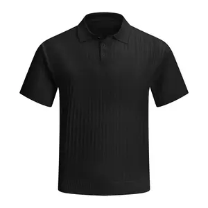 Men's Textured Knit Polo Shirt, Vertical Ribbed Short Sleeve with Button Placket, Breathable & Slim Fit, Perfect for Business Casual, Daily Wear, Office, Lounging and All-Day Comfort