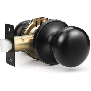 1 Pack Passage Door Knobs Interior Matte Black Keyless Door Knobs Closet Hall Door Knob Round Passage Knob with Lock