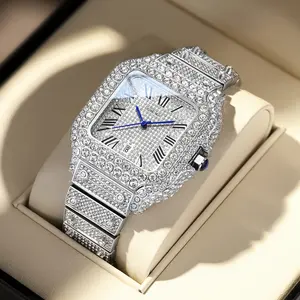 Luxury Full Iced Out Moissanite Quartz Watch for Men 42mm Big Dial Waterproof Wristwatch Premium High-End Bling Jewelry for Business Dinner Party Daily Wear Perfect Gift for Him