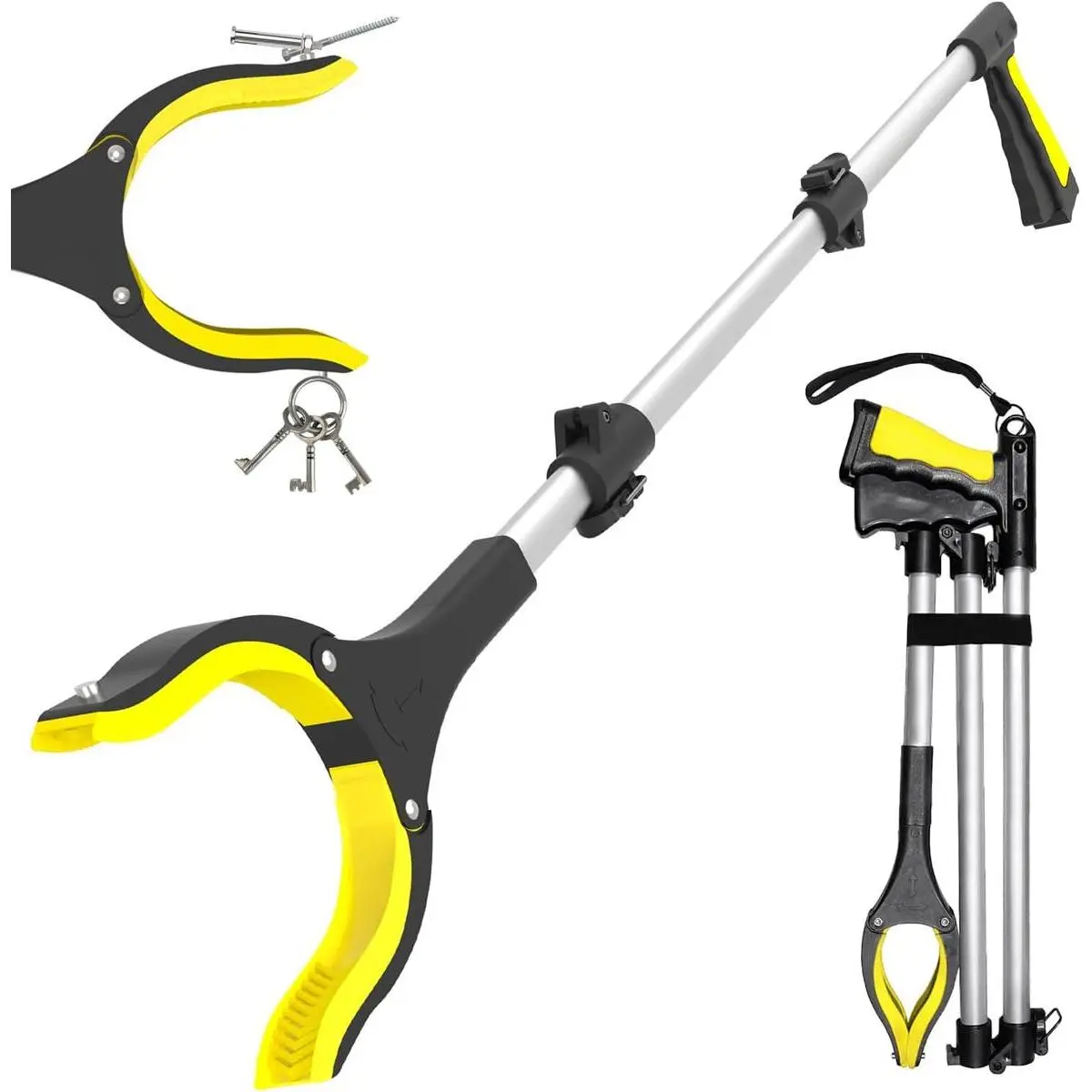38in Heavy-Duty Grabber Tool, 360-Degree Rotating Anti-Slip Gripper, Lightweight Arm Extension for Garbage Disposal, Household Cleaning, Outdoor Activities (5 lbs Capacity, Ideal for Elderly & Disabled), 5 Pounds