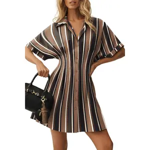 Dokotoo Women's Shirt Dress Casual Button Down Short Sleeve Collared Dresses Summer Shirred High Waist Plaid Gingham Dress