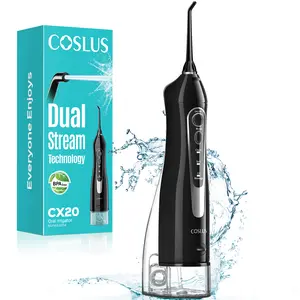 COSLUS CX20 Water Flosser Teeth Pick: with Lightweight Handle,HandlePortable Cordless Oral Irrigator,Includes Five Nozzle（Tongue Cleaner),Rechargeable Travel Irrigation Cleaner IPX7 Waterproof Electric Flossing Machine for Teeth Cleaning,White