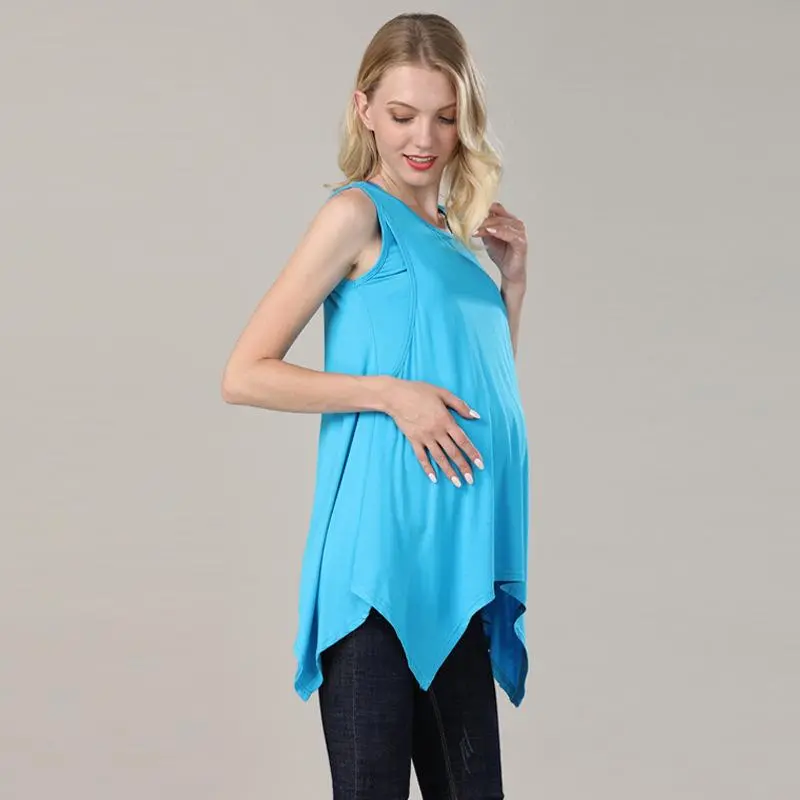 Summer long maternity breastfeeding vest round neck loose breathable solid color modal maternity wear