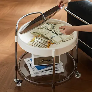 Round rolling storage cart with side wheels, double/triple-layer multifunctional utility cart, modern home decor storage rack for indoor use
