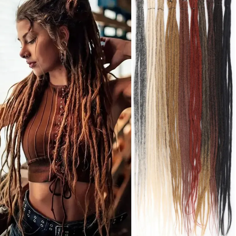 Dreadlock Extensions, 24 Inch Synthetic Hair Crochet Dreads, 100% Handmade Single Ended, Thin 0.6cm Width, Reggae Style for Girls, Faux Locs Braids